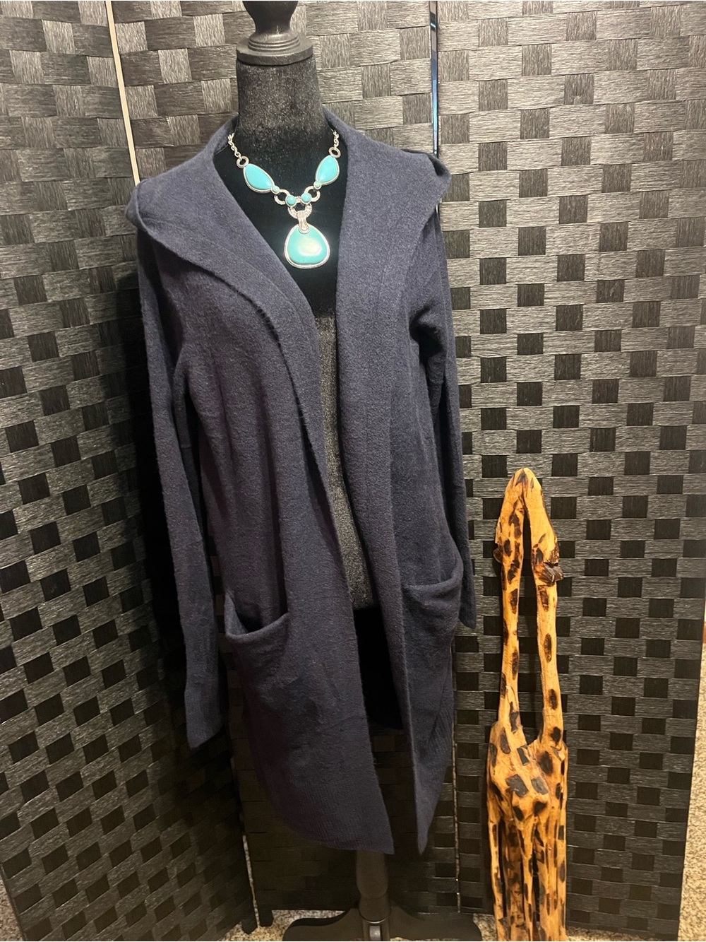 Isabella Rodriguez Navy Hooded Open-Front Cardigan